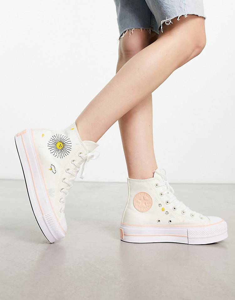 Converse Chuck Taylor All Star Lift hi astronomy sneakers in white and coral